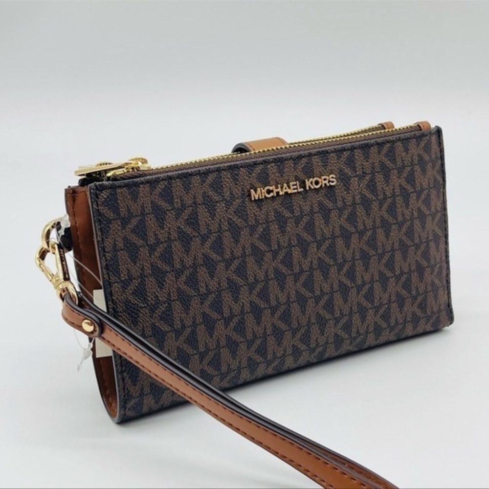 Michael Kors Large Double Zip Wallet Wristlet Brown